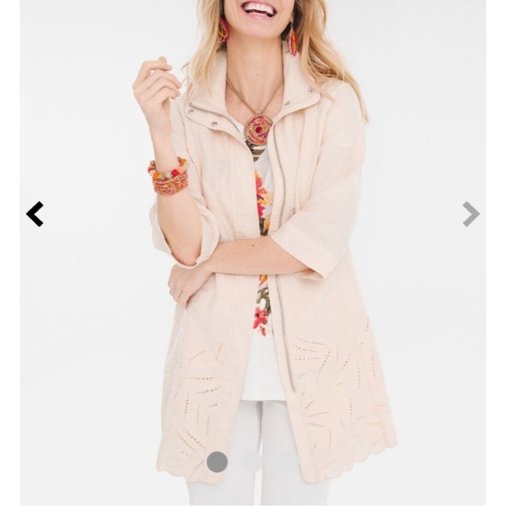 Chico’s Pink Eyelet Linen Zip Up Jacket Size 0
